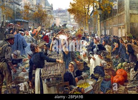 Les Halles 1895 Léon Lhermitte 1844-1925, Français, France. ( Les Halles de Paris - Les Halles, Paris était le centre du marché de produits frais. Situé au cœur de la ville, il a été démoli en 1971 et remplacé par le Forum des Halles, un centre commercial moderne ) Banque D'Images