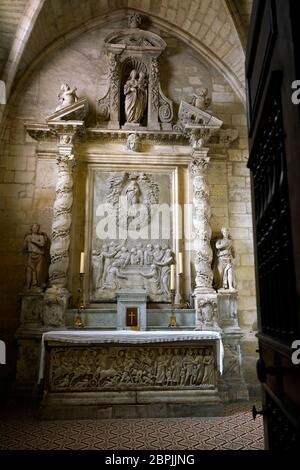 Autel en pierre sculpté de la Chapelle Saint-Genesius dans l'église Saint-Trophime sur la place de la République.Arles.Bouches-du-Rhône.Alpes-Côte d'Azur.France Banque D'Images