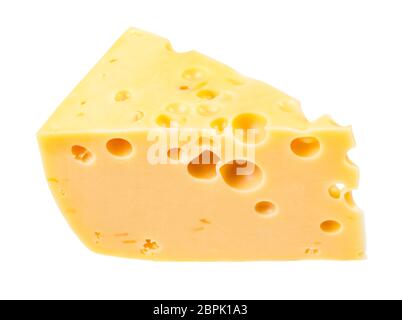 Beau gosse de semi-dure jaune le lait de vache le fromage suisse à trous interne isolé sur fond blanc Banque D'Images