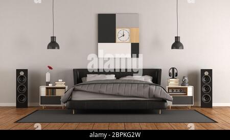 Mastern moderne chambre avec lit double noir - 3D Rendering Banque D'Images