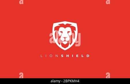 logo lion shield . tête de lion dans le logo shield isolé sur fond rouge . illustration vectorielle créative Illustration de Vecteur
