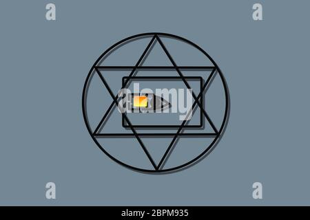 Carte SIM'œil qui voit tout, triangle dans le cercle de l'éternité, symbole maçonnique, symbolisant le Grand Architecte de l'Univers, l'observation de toutes les personnes, gris Banque D'Images