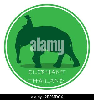 Éléphant avec éléphant mahout Asie marche, graphique conception vecteur contour Illustration isolée sur fond vert cercle Illustration de Vecteur