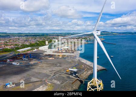 Vue aérienne du chantier de Burntisland fabrications Ltd ( BiFab) à Metsil à Fife, en Écosse, au Royaume-Uni Banque D'Images