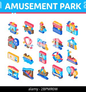 Parc d'attractions et attractions Isométrique Icons Set Vector Illustration de Vecteur