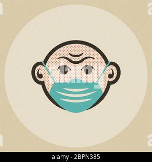 Icône de masque de visage dans un style de dessin animé décalé similaire. Fond de papier de boucher. Illustration de Vecteur