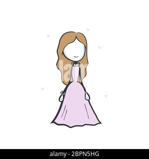 Robe de mariée. Jolie princesse en robe de bal. Dessiné à la main. Dessin animé de stickman. Robe princesse à motif vectoriel et motif de dessin Doodle Illustration de Vecteur