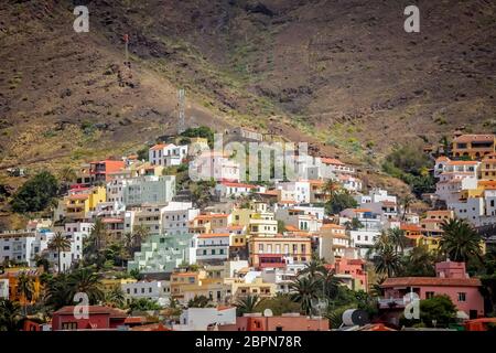 Maisons à flanc dans la Valle Gran Rey sur l'île de La Gomera, Îles Canaries, Espagne Banque D'Images