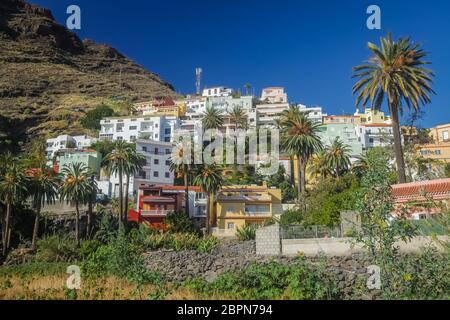 Maisons à flanc dans la Valle Gran Rey sur l'île de La Gomera, Îles Canaries, Espagne Banque D'Images