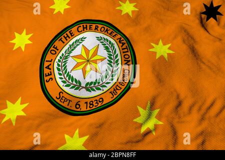 Gros plan plein format sur un drapeau Cherokee Nation en rendu 3D. Banque D'Images