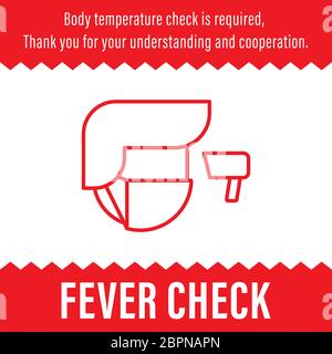 Illustration graphique du vecteur de contrôle de la fièvre, simple signe de vérification de la température corporelle plate nécessaire pendant l'éclosion de Covid-19 ou la pandémie du coronavirus, mesures t Illustration de Vecteur