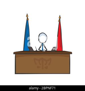 Préretrait de la table avec des indicateurs. Campagne de candidature. Dirigeant de la démocratie. Dessiné à la main. Dessin animé de stickman. Esquisse Doodle, illustration graphique vectorielle Illustration de Vecteur