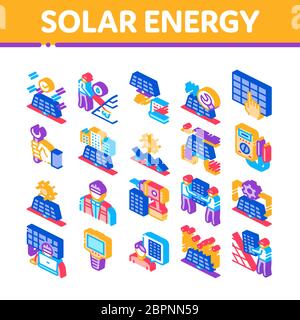 Techniciens de l'énergie solaire Isométrique icônes définir le vecteur Illustration de Vecteur
