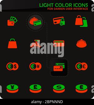 E-commers couleur facile vector icons sur fond plus sombre pour la conception d'interface utilisateur Banque D'Images