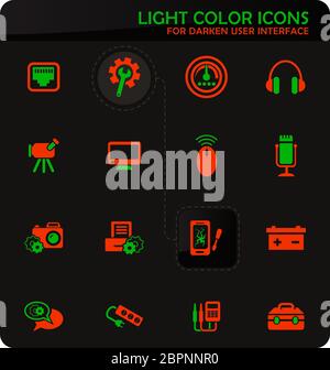 Easy Color réparation électronique vector icons sur fond plus sombre pour la conception d'interface utilisateur Banque D'Images