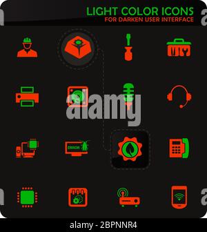 Easy Color réparation électronique vector icons sur fond plus sombre pour la conception d'interface utilisateur Banque D'Images