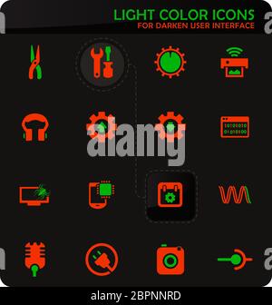 Easy Color réparation électronique vector icons sur fond plus sombre pour la conception d'interface utilisateur Banque D'Images