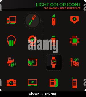 Easy Color réparation électronique vector icons sur fond plus sombre pour la conception d'interface utilisateur Banque D'Images