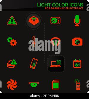 Easy Color réparation électronique vector icons sur fond plus sombre pour la conception d'interface utilisateur Banque D'Images