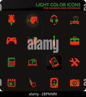 Easy Color réparation électronique vector icons sur fond plus sombre pour la conception d'interface utilisateur Banque D'Images