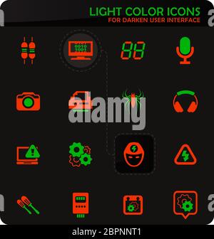 Easy Color réparation électronique vector icons sur fond plus sombre pour la conception d'interface utilisateur Banque D'Images