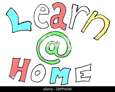 Dessin à la main libre de Learn at (@) concept d'isolement fait à partir du coronavirus COVID-19 Banque D'Images