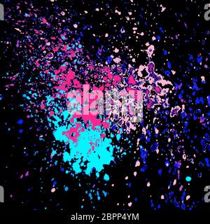 Explosion au néon splatter peinture template design artistique. La texture de l'encre colorée en splash noir fond vecteur. Abstract design créatif très tendance pour re Banque D'Images