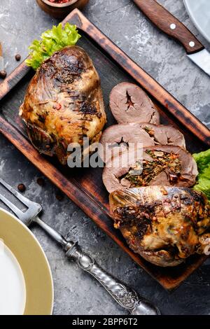 Coeur de porc farcies aux champignons et fines herbes.cuisine américaine concept Banque D'Images