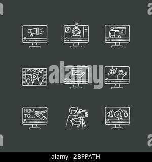 Icônes blanches de la bande de la vidéographie sur fond noir Illustration de Vecteur