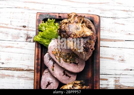 Coeur de porc farcies aux champignons et fines herbes.cuisine américaine concept Banque D'Images