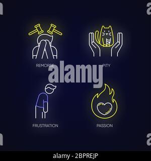 Jeu d'icônes de néon d'émotion humaine Illustration de Vecteur