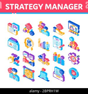 Les icônes Isométrique de travail de Strategy Manager définissent le vecteur Illustration de Vecteur