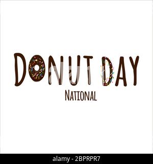 Texte de la journée nationale Donut en style de dessin animé isolé sur blanc Illustration de Vecteur