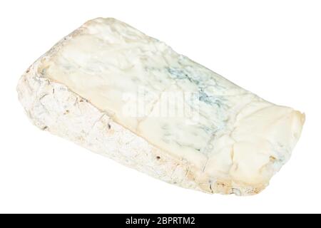 Morceau de Gorgonzola italien local soft Blue cheese isolé sur fond blanc Banque D'Images