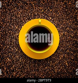 Concept créatif photo de tasse de café peint sur les haricots. Banque D'Images