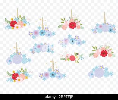 Couronne à fleurs et corne de licorne Illustration de Vecteur
