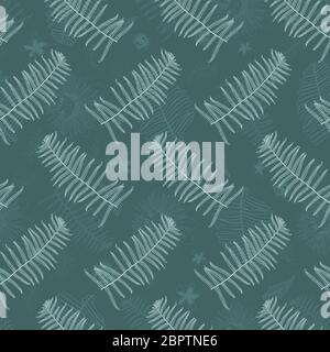 Vector vert foncé mint autruche fougères sans couture avec fougères filigrane fond délavé. Convient pour le tissu, le papier peint et l'emballage cadeau. Illustration de Vecteur
