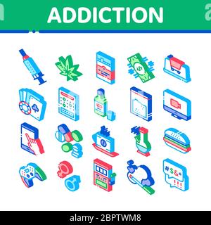 Dépendance mauvaises habitudes Isométrique icônes définir le vecteur Illustration de Vecteur