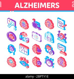 Maladie d'Alzheimer Isométrique icônes définir vecteur Illustration de Vecteur