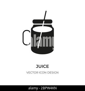 Icône de glyphe de jus. Boisson aux fruits frais de style plat. Bocal en verre avec silhouette de pictogramme avec paille. Logo noir signe de forme physique vitamine cocktail, boisson saine. Illustration vectorielle isolée Illustration de Vecteur