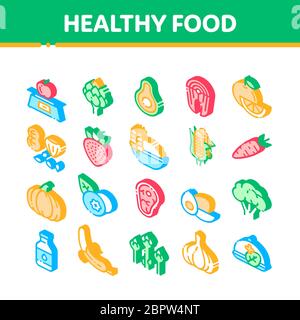 Ensemble d'icônes isométriques vectorielles pour aliments sains Illustration de Vecteur