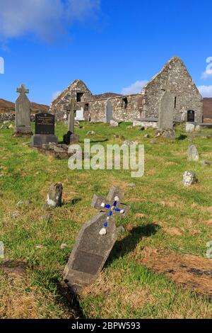 Cimetière Kildowet sur l'île d'Achill, comté de Mayo, Connaught, Irlande, Europe Banque D'Images