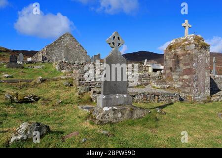 Cimetière Kildowet sur l'île d'Achill, comté de Mayo, Connaught, Irlande, Europe Banque D'Images