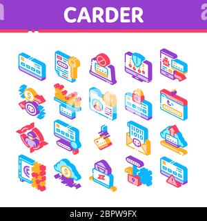 Carder Hacker Isométrique éléments icônes définir le vecteur Illustration de Vecteur