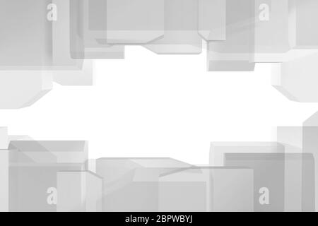 Arrière-plan graphique numérique blanc abstrait, cadre de colonnes vierge avec zone d'espace de copie au milieu, illustration de rendu 3d Banque D'Images