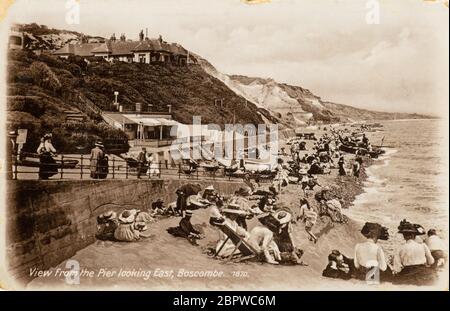 Carte postale du 19ème siècle de Boscombe Beach Hampshire maintenant Dorset, Angleterre. Banque D'Images