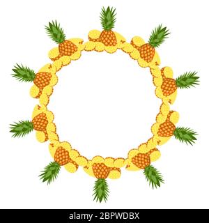 Couronne de composition ananas avec espace pour le texte. Produits bio de la douceur de dessin animé. Fruits d'été pour un style de vie sain. Illustration vectorielle pour tout de Illustration de Vecteur