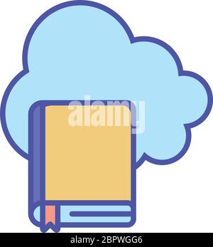 Cloud computing et ebook ligne et style de remplissage icône, Education en ligne et thème d'apprentissage en ligne illustration vectorielle Illustration de Vecteur