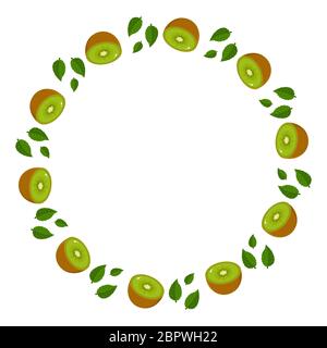 Couronne de kiwis verts avec espace pour le texte. Produits bio de la douceur de dessin animé. Fruits d'été pour un style de vie sain. Illustration vectorielle pour n'importe quelle conception Illustration de Vecteur