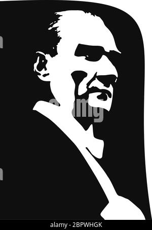 Portrait de Mustafa Kemal Ataturk fondateur de la République de Turquie, illustration vectorielle noire et blanche Illustration de Vecteur